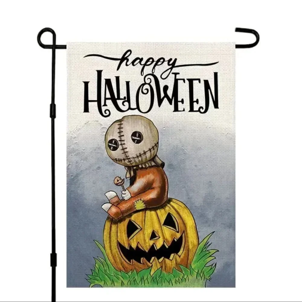 Burlap scary Happy Halloween flag.18x12 flag pole not included